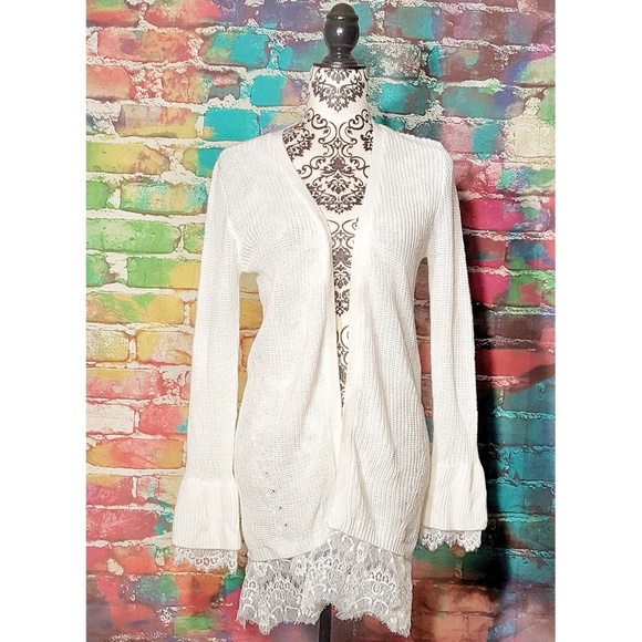 Sweaters - Lace Cardigan Bell Sleeve Small Ivory